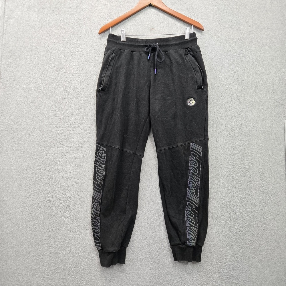 Cookies Men Activewear Pants M Black Hologram Jogger Sweatpants Logo 25" Inseam